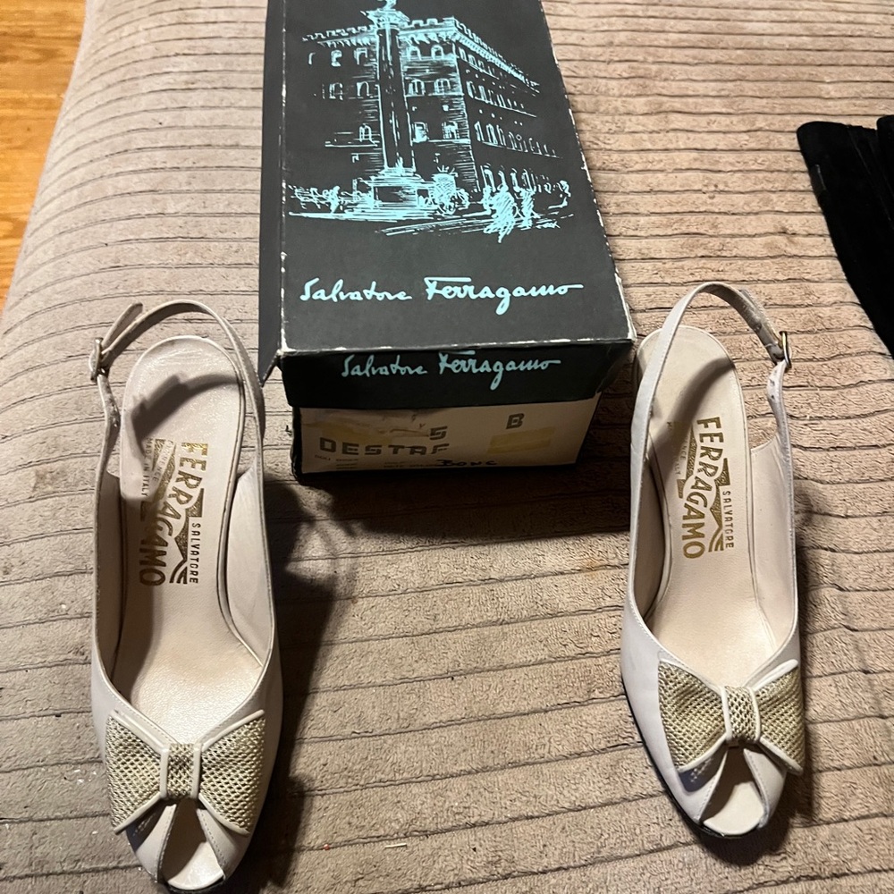 Salvatore Ferragamo Women's White Peep-Toe Slingback Heels